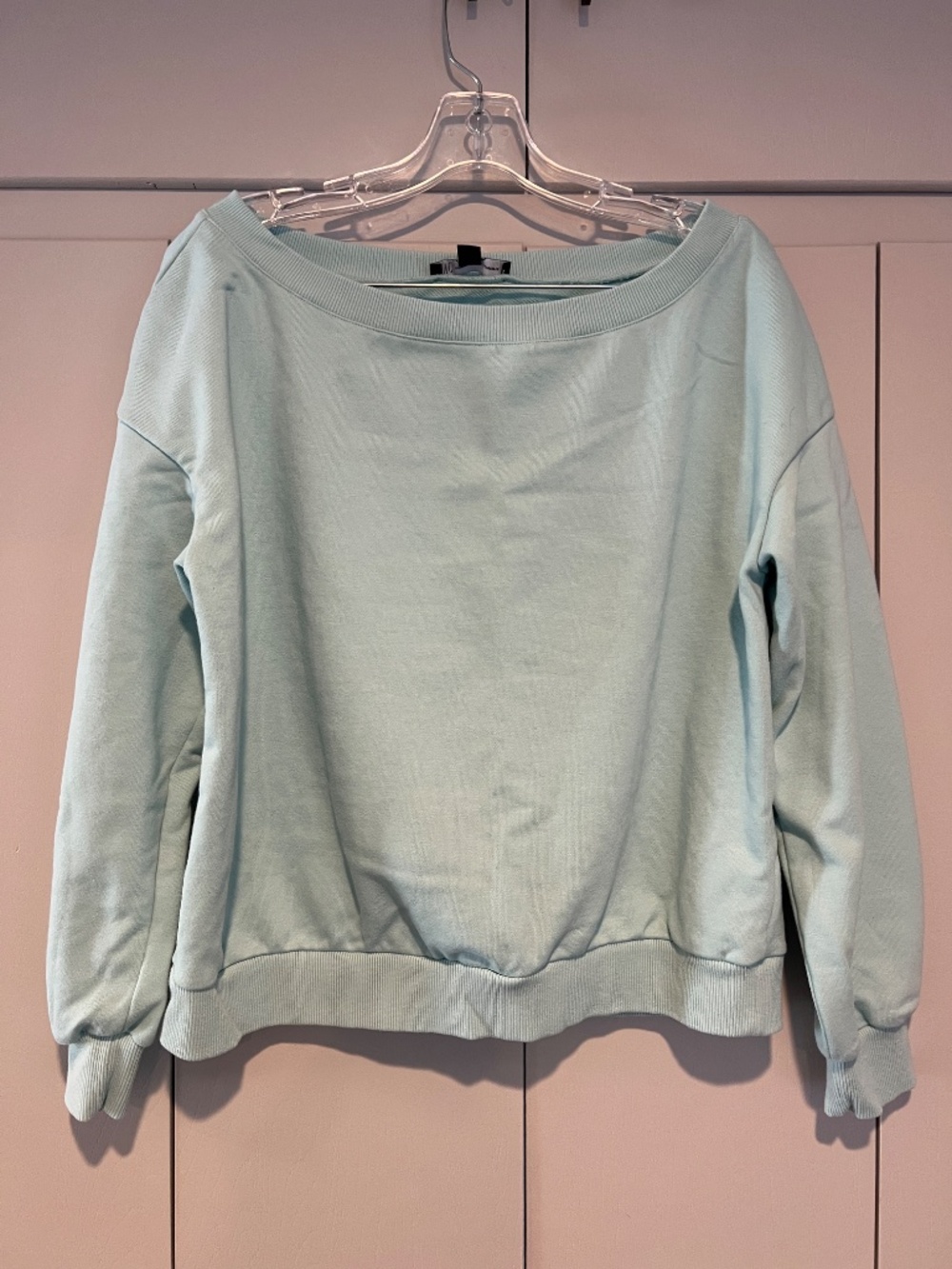 INC International Concepts Mint Blue Wide Neck Relaxed Fit Sweatshirt L